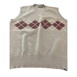 Vintage men’s Michael sweater vest y2k old money large gray burgundy diamonds